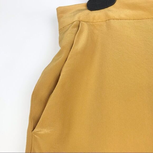 R Label The Reset Yellow Silk Wide Leg Capri Pants - Picture 7 of 13